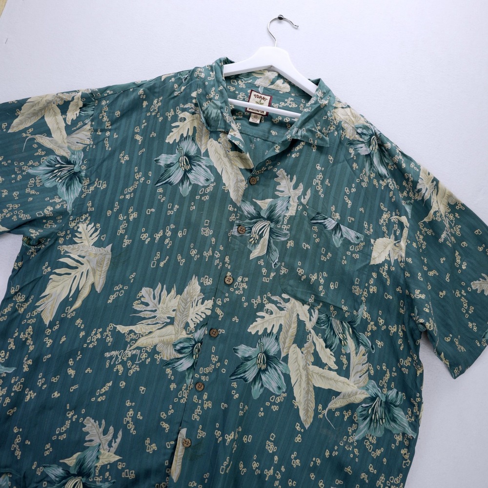 Tommy Bahama Mens XXL Silk Tropical Floral Camp Shirt Blue Short Sleeve